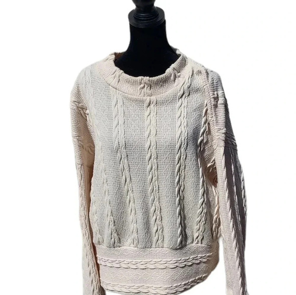 June & Hudson Cable Knit Sweater Cream Colored Size XLarge - Picture 3 of 9